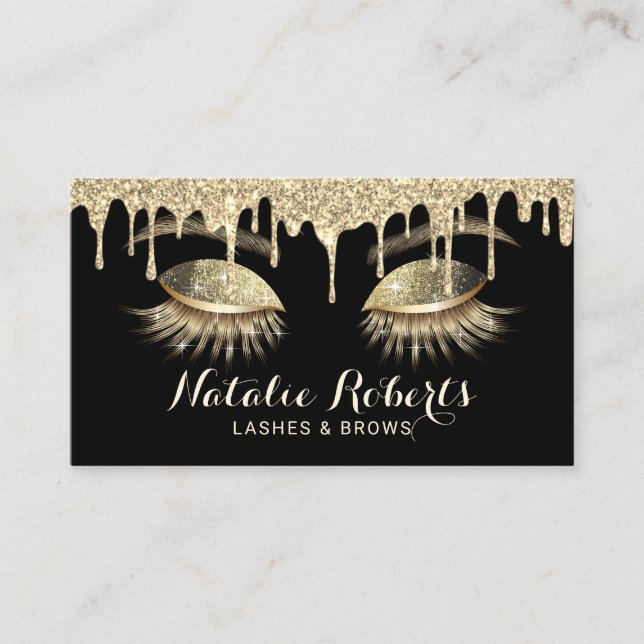 Eyelash Extensions Makeup Artist Modern Guld Drive Visitkort (Framsida)