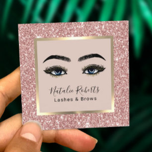 Eyelash Extensions Makeup Artist Ro Guld Glitter Fyrkantigt Visitkort