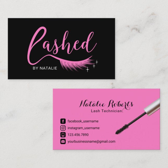 Eyelash Extensions Rosa Lash Beauty Salon Visitkort (Fram/baksida)