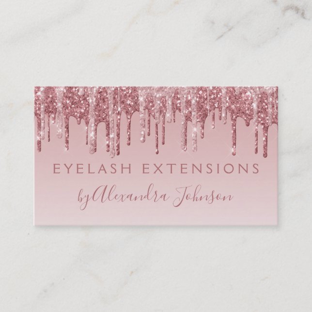 Eyelash Extensions rosa ros Guld Glitter Gnistra Visitkort (Framsida)