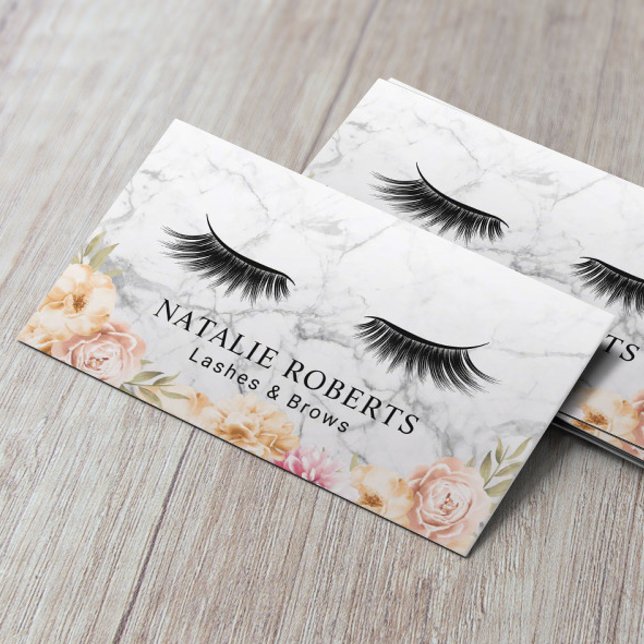 Eyelash Extensions Salon Vintage Blommigt Marble Visitkort (Skapare uppladdad)