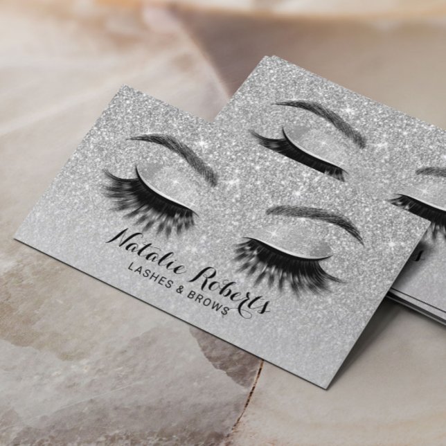 Eyelash Extensions Silver Glitter Beauty Salon Visitkort (Skapare uppladdad)