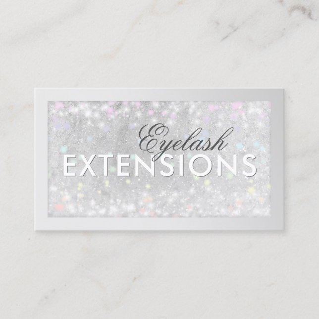 Eyelash Extensions Silver Glitter Card Visitkort (Framsida)