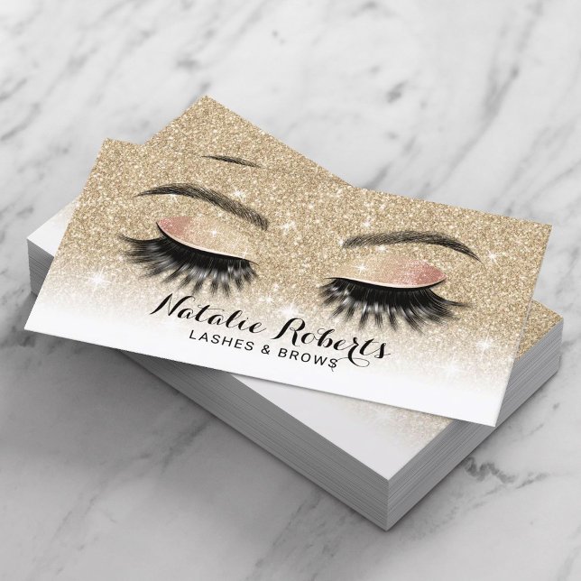Eyelash Extensions Snyggt Guld Glitter Lash Salon Visitkort (Skapare uppladdad)