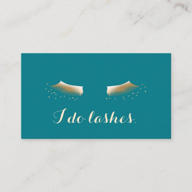 Eyelash Extensions Teal & Guld Elegant Visitkort (Framsida)