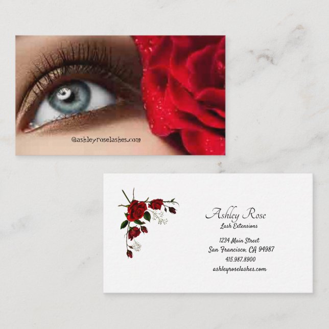 Eyelash Extensions Technician Röd ros Visitkort (Fram/baksida)