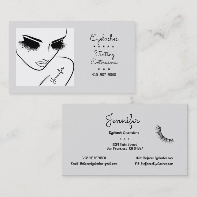 Eyelash Extensions/Tinting Silhouette Teckning Visitkort (Fram/baksida)