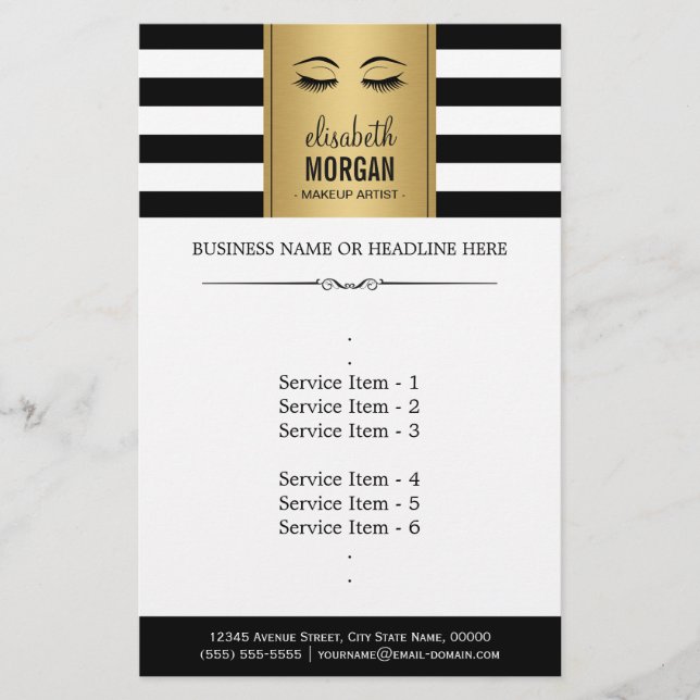 Eyelash Eyebrows Guld Black White Rand Flygblad (Framsidan)