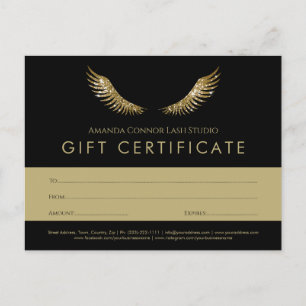 Eyelash Guld Vingar Black Gift Certificate Voucher Vykort