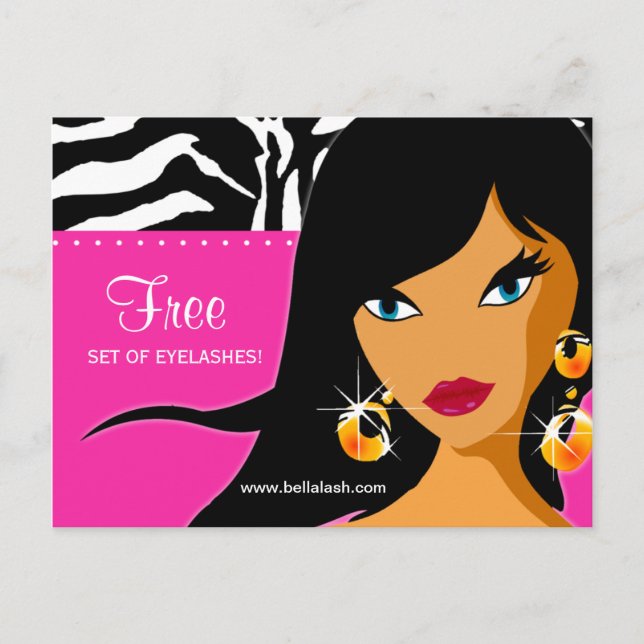 Eyelash-inbjudan Ethnic Woman Rosa Zebra Vykort (Framsida)