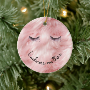 Eyelash Kindness Rosa Faux Päls Julgransprydnad Keramik