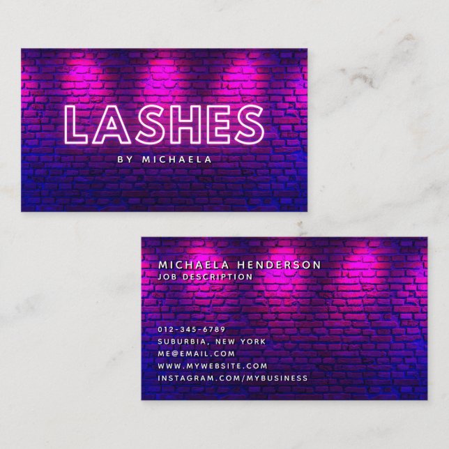Eyelash/Lash Extensions Modern Rosa Neon & Bricks Visitkort (Fram/baksida)