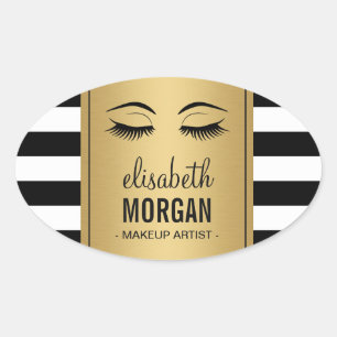 Eyelash Logotyp Makeup Artist Guld Rand Ovalt Klistermärke