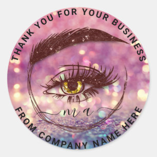Eyelash Logotyp Namn Holograph TackGlitter Ro Runt Klistermärke
