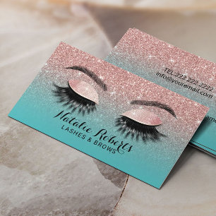 Eyelash Makeup Artist Ro Guld och Teal Glitter Visitkort
