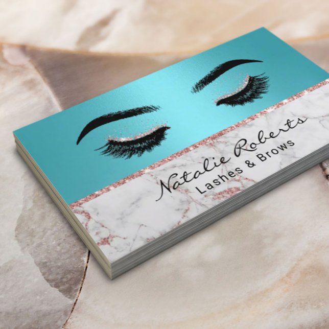 Eyelash Makeup Artist Turcos Ro Guld Marble Visitkort (Skapare uppladdad)