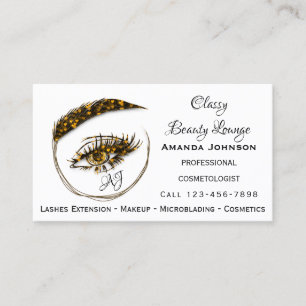 Eyelash Makeup Microblade Logotyp QrCode Guld Hear Visitkort