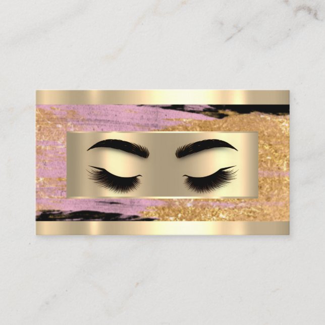 Eyelash Makeup QR Logotyp Rosa Guld Strokes Visitkort (Framsida)