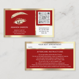 Eyelash Microblade QR CODE Aftercare Red Guld Visitkort