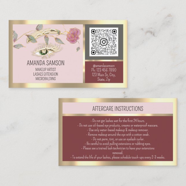 Eyelash Microblade QR CODE-efterbehandlingsanvisni Visitkort (Fram/baksida)