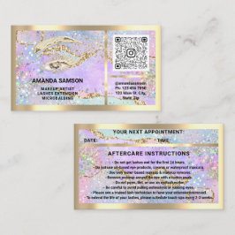 Eyelash Microblade QRCODE Aftercare Guld Holograph Visitkort
