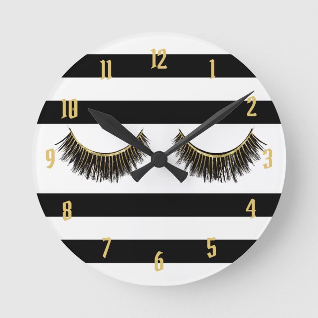 Eyelash Modern Black & White Rand Rund Klocka (Framsida)
