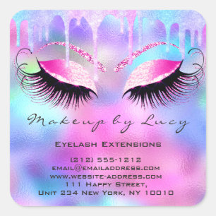Eyelash Professionell Makeup Unicorn Holograph Nam Fyrkantigt Klistermärke