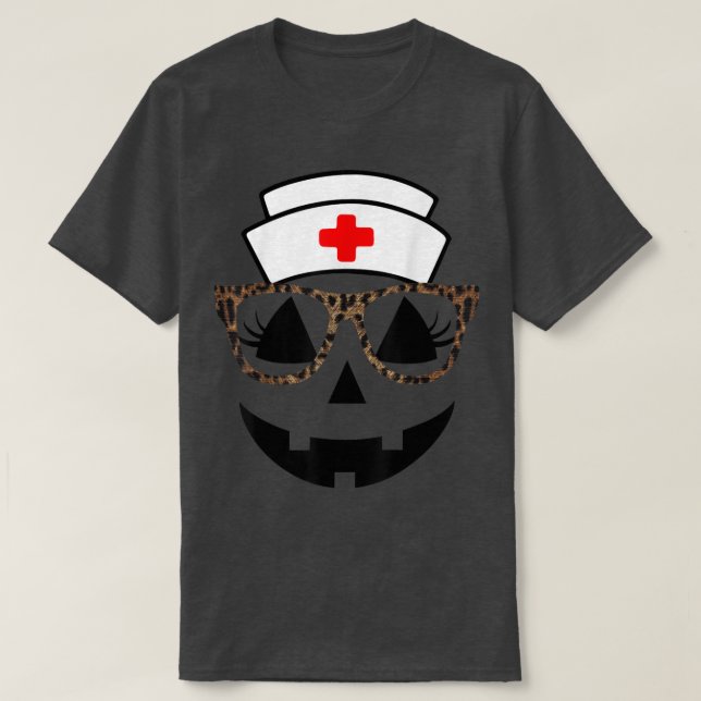 Eyelash Pumpkin Nurse Leopard Glasses Jackolantern T Shirt (Design framsida)