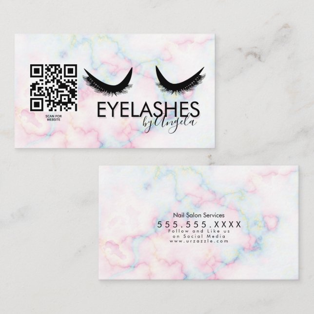 Eyelash Salon Beauty Marble Eyelash QR CODE Visitkort (Fram/baksida)