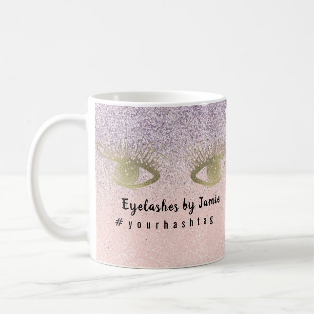 Eyelash Salon Business Glitter Rosa Guld Kaffemugg (Vänster)