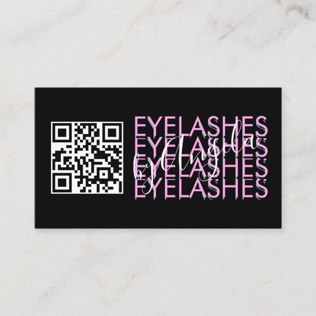 Eyelash Salon QR Code Rosa Black Script Visitkort (Framsida)