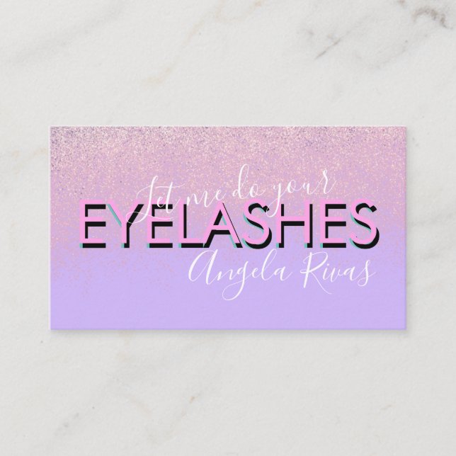 Eyelash Salon Quote Rosa Violet Glitter Visitkort (Framsida)