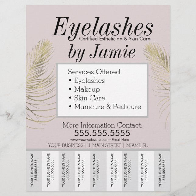 Eyelash Service Rosa Guld Business Tear Off Strips Reklamblad (Framsidan)