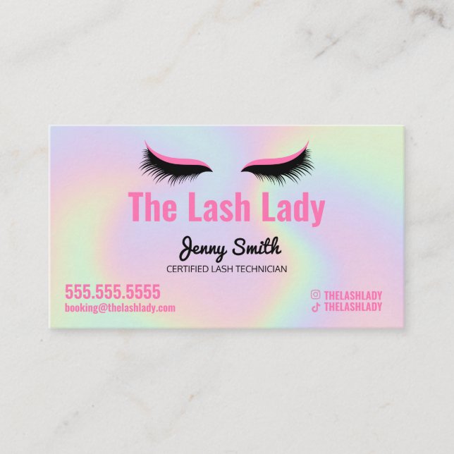 EyeLash Tech Lash Beauty Salon HoloGraphics Rainbo Visitkort (Framsida)