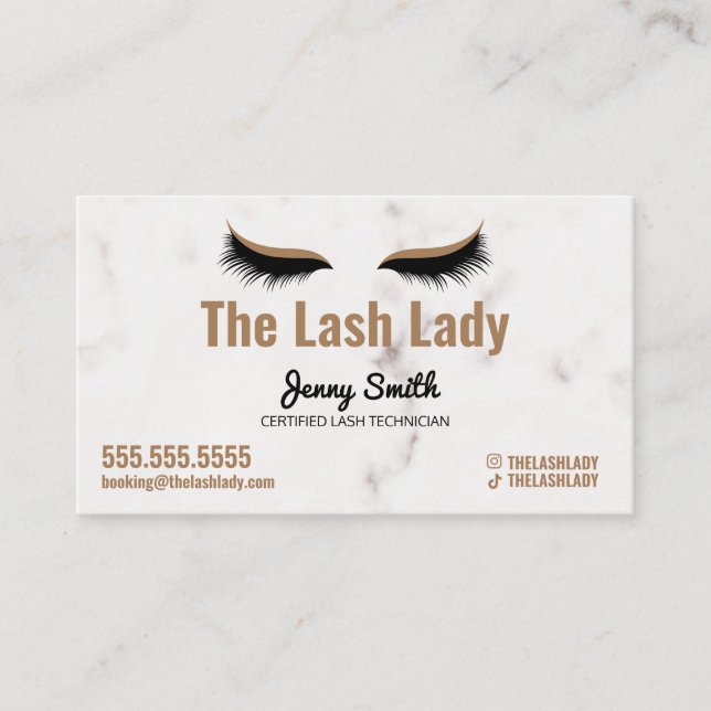 EyeLash Tech Lash Beauty Salon Luxe Marble Guld Visitkort (Framsida)