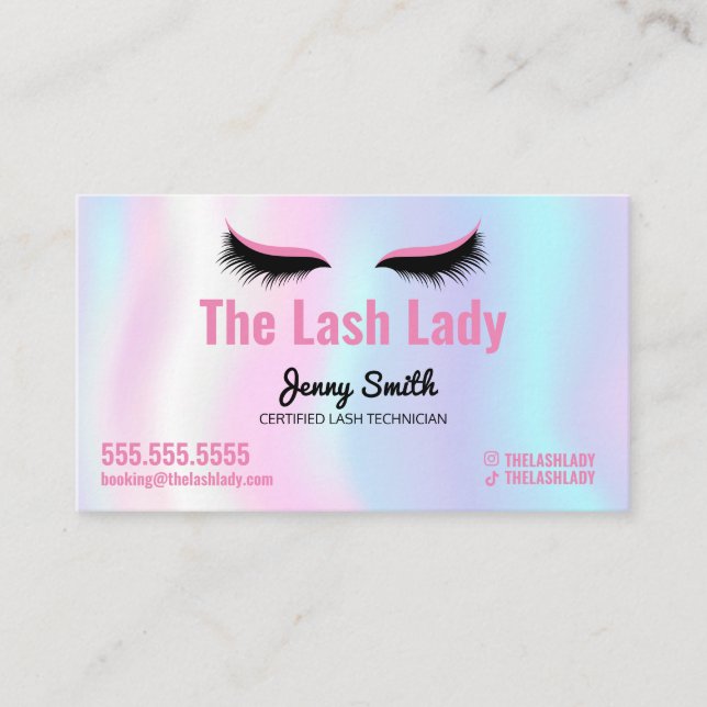 EyeLash Tech Lash Beauty Salon Pastel Rainbow Visitkort (Framsida)