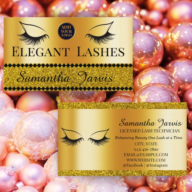 Eyelash Tech Lash Stylist Gold Foil & Glitter Logo Visitkort (Skapare uppladdad)