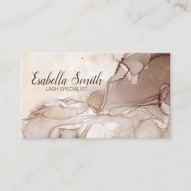 Eyelash Technician Guld Glitter och Marble Visitkort (Framsida)