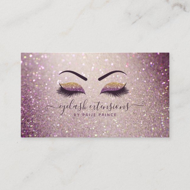 Eyelash Technician Lash Stylist Lila Glitter Visitkort (Framsida)