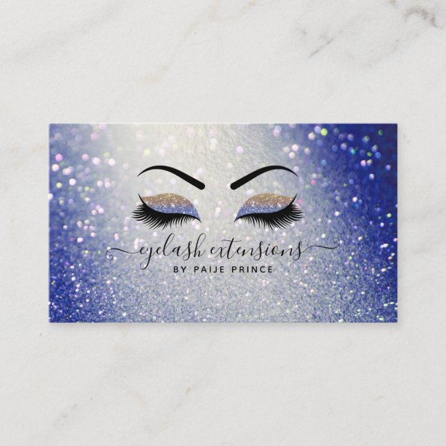 Eyelash Technician Lash Stylist Navy Blue Glitter Visitkort (Framsida)