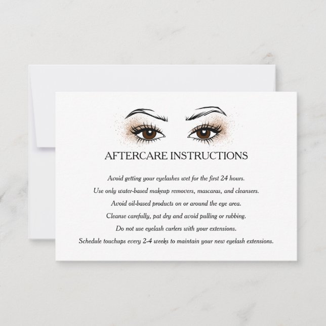 Eyelash-tillägg Brow Pub Aftercare Instruktioner Inbjudningar (Framsida)