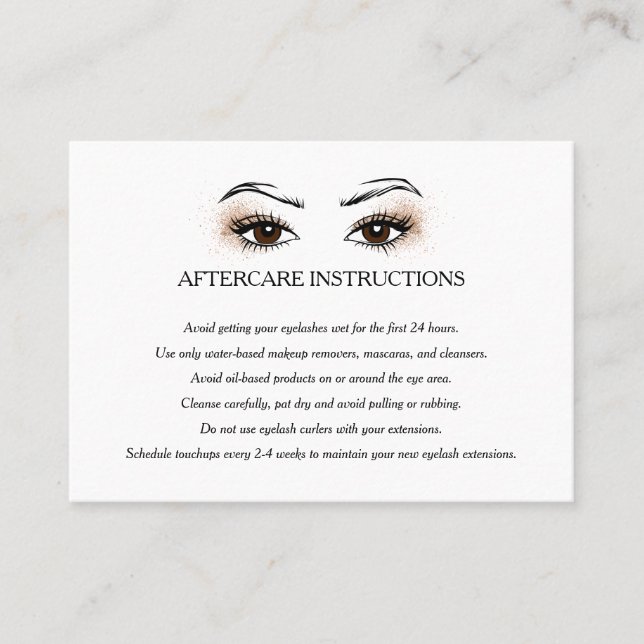 Eyelash-tillägg Brow Pub Anvisningar för efterbeha Visitkort (Framsida)