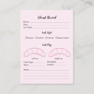 Eyelash-tilläggsklientformulär för post, rosa visitkort