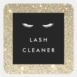Eyelash with Guld Glitter Lash Cleaner Stickers Fyrkantigt Klistermärke