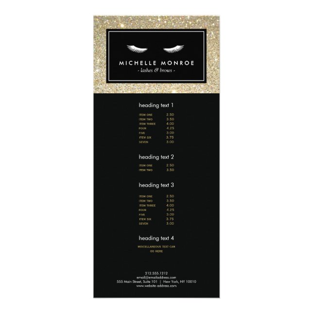 Eyelash with Guld Glitter Rack Card Reklamkort (Framsidan)