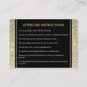 Eyelash with Guld Glitter Salon Aftercare Card Visitkort