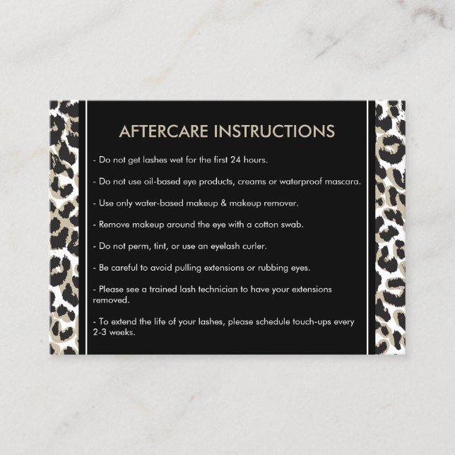 Eyelash with Leopard Print Aftercare Card Visitkort (Framsida)