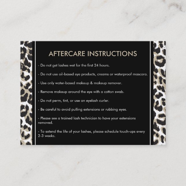 Eyelash with Leopard Print Aftercare Card Visitkort (Framsida)