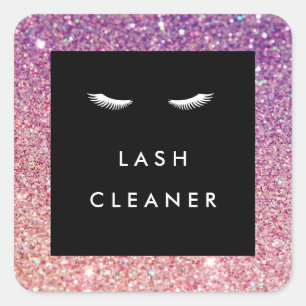Eyelash with Lila/Rosa Glitter Lash Cleaner Fyrkantigt Klistermärke