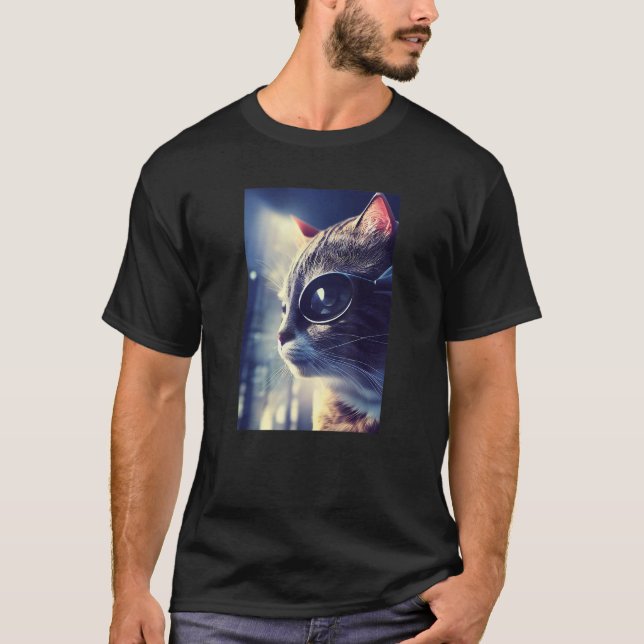 Eyepatch Cat Kattunge Pet Animal Cyborg Robot T Shirt (Framsida)